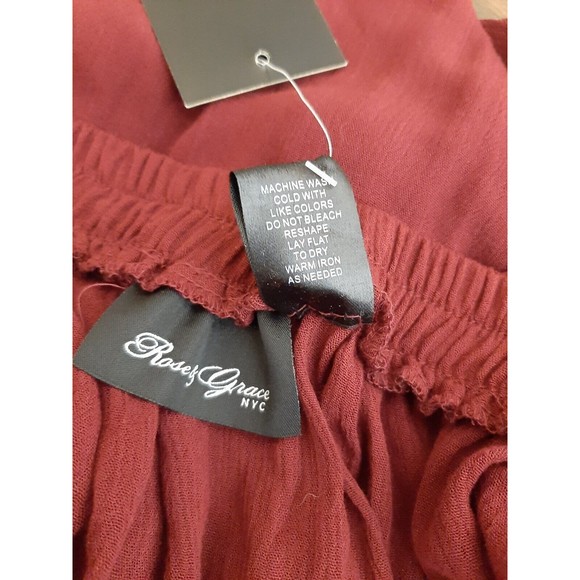 NEW Rose & Grace NYC Blouse Medium Off Shoulder Maroon Peasant Embroidered Boho - Picture 8 of 9